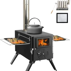 Outdoor Portable Wood Burning Stove, Heating Burner Stove for Tent,Camping, Ice-fishing, Cookout, Hiking, Travel, Includes Pipe Tent Stove+Tent Stove Jack