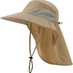 Outdoor UPF50+ Sun Hat Wide Brim Mesh Fishing Hat with Neck Flap