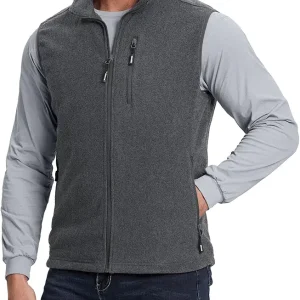Outdoor Ventures Men's Full-Zip Lightweight Polar Fleece Vest Outerwear with 5 Pockets Warm Winter Sleeveless Jacket Casual