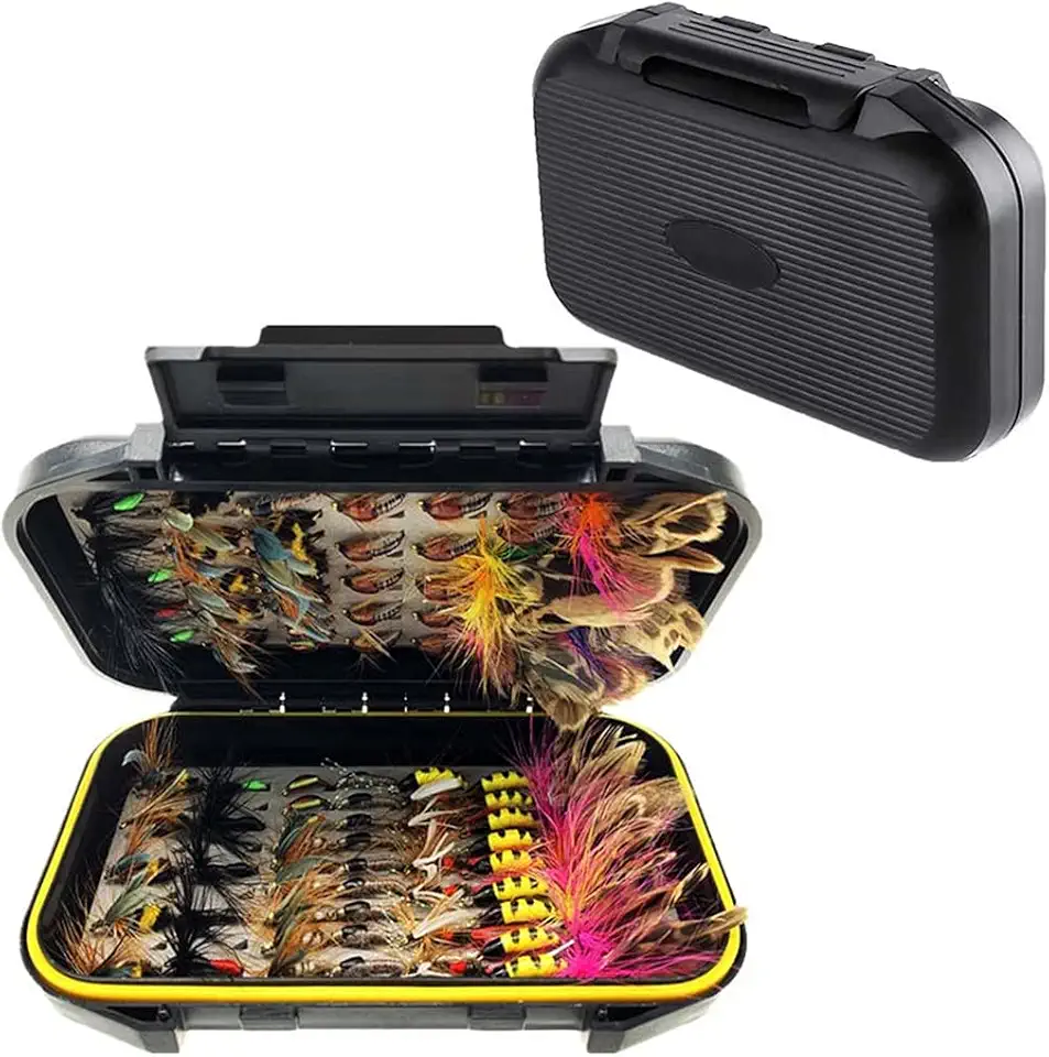 OutdoorFishing Fly Fishing Flies Kit Fly Assortment Trout Bass Fishing with Fly Box, 33/48/72/100/114/148pcs with Dry/Wet Flies, Nymphs, Streamers, Popper