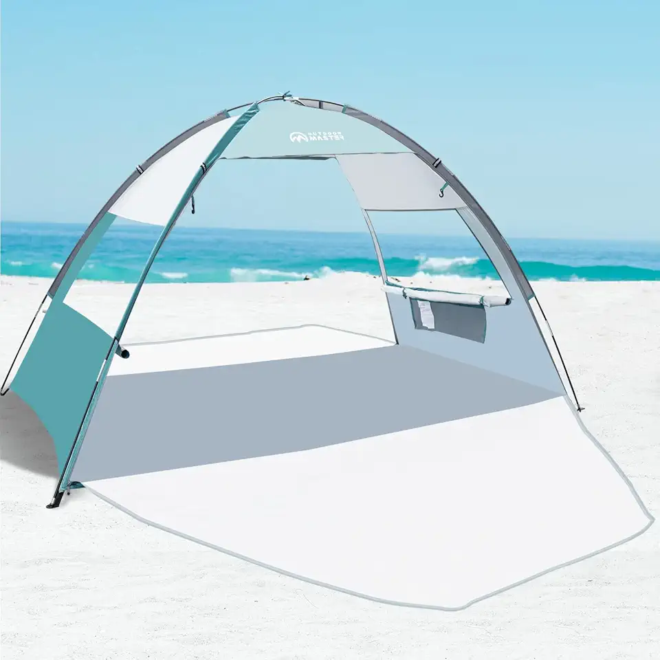 OutdoorMaster Beach Tent for 3 Person with 2 Doors, Easy Setup Sun Shade Shelter, Portable Beach Shade Sun Canopy with UPF 50+ UV Protection, Extendable Floor with Carrying Bag - Cancun Seashore