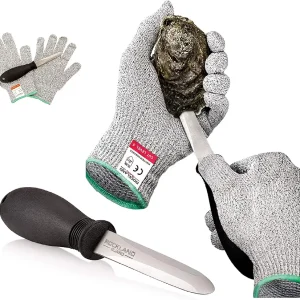 Oyster Shucking Set - High Performance Level 5 Protection Food Grade Cut Resistant Gloves with 3.5'' Stainless Steel Knife, Perfect for Shucking (Extra Large)