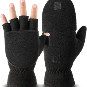 OZERO Winter Gloves Fingerless Convertible Mittens Thermal Polar Fleece Insulated Lining Windproof Warm for Men Women