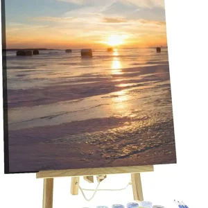 Paint by Numbers DIY Ice Fishing Canvas Painting Set with Acrylic Pigment Paintbrush Wooden Easel for Adults and Children Artwork 16" x 20"