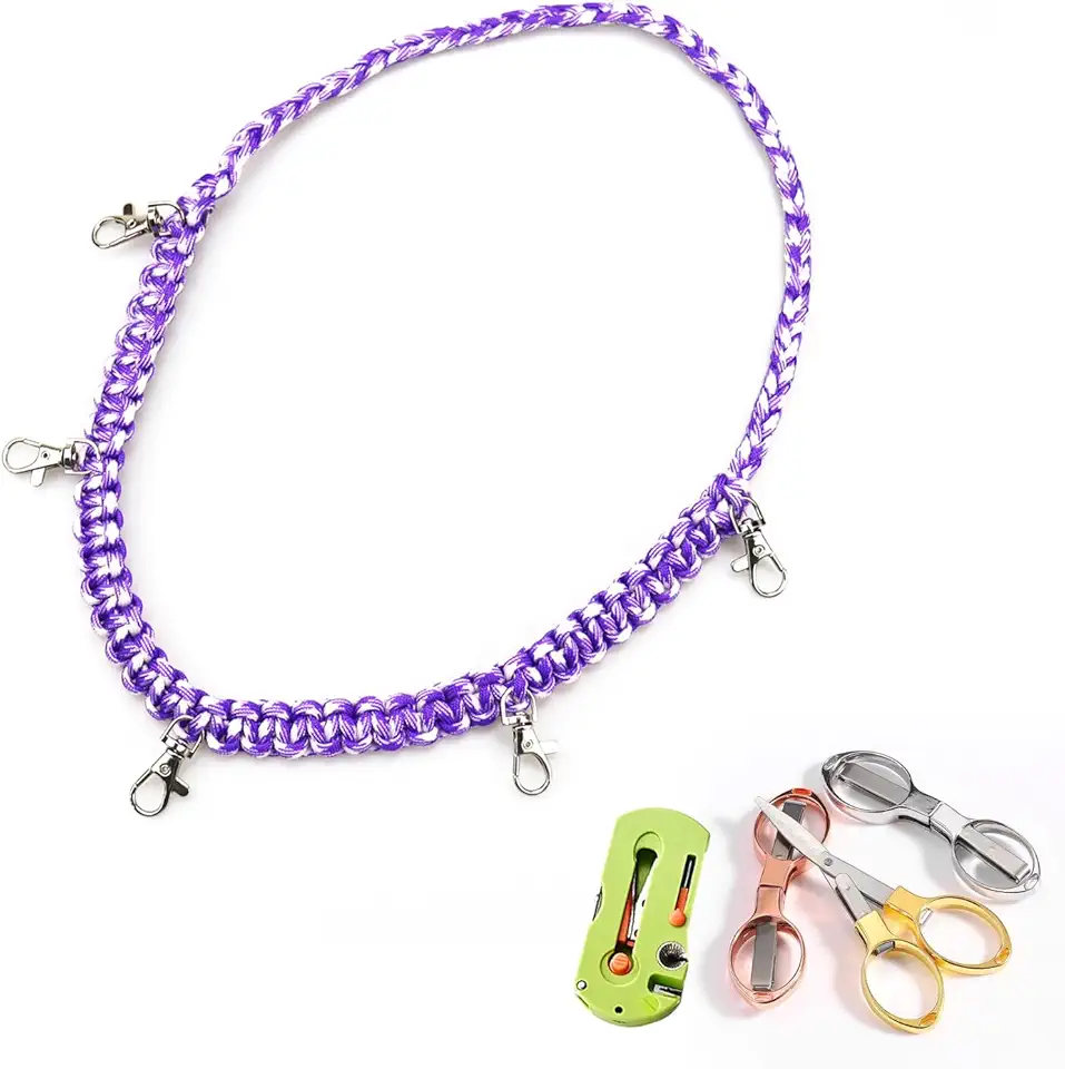 Paracord Fly Fishing Lanyard Braided Neckvest Strap Bass Fishing Organizer Convenient Fishing Tool Necklace with Clips for Holding Various Fly Fishing Gadgets and Accessories