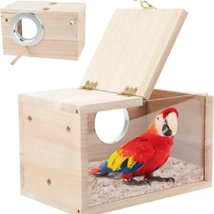 Parakeet Nesting Box Transparent Bird House for Cage Natural Wood Breeding Box for Parrot Parakeet Cockatiel Lovebirds Budgie Conure and Other Small Birds
