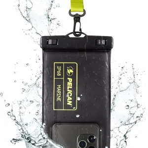 Pelican Marine - IP68 Waterproof Phone Pouch (Regular Size) Floating Waterproof Phone Case - Beach Cruise Ship Travel Essentials - Works with All Phones - Detachable Lanyard - Black/Hi-Vis Yellow
