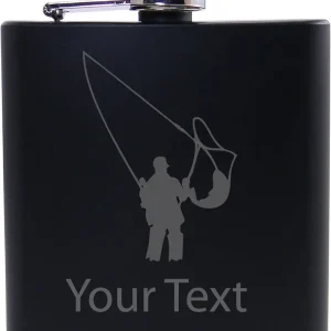 Personalized Custom Fly Fishing Black Stainless Steel Hip Customizable Flask