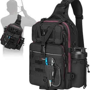 Piscifun Tackle Bag With Rod & Gear Holder - Lightweight Sling Storage Bag, Outdoor Shoulder Pack for Fishing, Hiking, Hunting