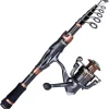 PLUSINNO Fishing Rod and Reel Combos, Bronze Warrior Toray 24-Ton Carbon Matrix Telescopic Fishing Rod Pole, 12 +1 Shielded Bearings Stainless Steel BB Spinning Reel, Travel Freshwater Fishing Gear
