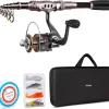 PLUSINNO Fishing Rod and Reel Combos Carbon Fiber Telescopic Fishing Pole with Reel Combo Sea Saltwater Freshwater Kit Fishing Rod Kit