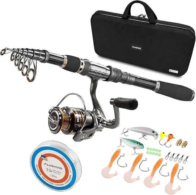 PLUSINNO Fishing Rod, Telescopic Fishing Rod and Reel Combo, Collapsible Travel Fishing Pole Rod Starter Kit, Carbon Fiber Fishing Rods and 12 +1 Bearings Stainless Steel, Fishing Gifts for Men Adults