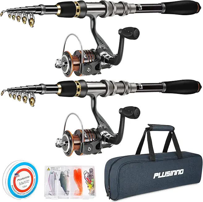 PLUSINNO Fishing Rod, Telescopic Fishing Rod and Reel Combo, Collapsible Travel Fishing Pole Rod Starter Kit, Carbon Fiber Fishing Rods and 12 +1 Bearings Stainless Steel, Fishing Gifts for Men Adults