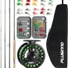 PLUSINNO Fly Fishing Rod and Reel Combo, 4 Piece Lightweight Ultra-Portable Graphite Fly Rod 5/6 Complete Starter Package with Carrier Bag