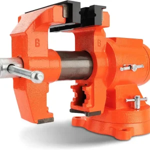 PONY Heavy Duty Bench Vise, 5-inch Jaw Width and Opening, 360-Degree Swivel Base With Anvil, Utility Combination Pipe Home Vise for Woodworking, One-Pair Vise Jaw Pad Included