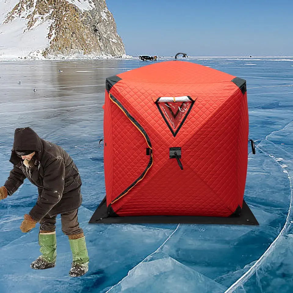Portable Ice Fishing Tent, Ice Shelter for 2 Person, Insulated Ice Fishing Shelter Thermal Ice Fishing Shanty with Insulated Layer, Backpack and Carry Bag for Ice Fishing Winter Fishing
