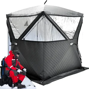 Portable Ice Shelter, Ice Fishing Tent for 3-5 Person Cotton Thickening Waterproof Portable Pop Up Ice Fishing Shelter with Removable Ventilation Window Carry Bag for Winter Fishing, Ice Cube with Anc