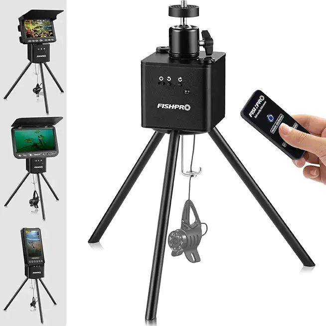 Positioner for Underwater Fishing Camera - [Full-Aluminum] Tripod for Ice Fishing Camera Underwater, with 1/4" Tilt Mount, Remote & Manual Control, 2-Way 360� Rotating, Fit Ice Hole Max 9.5"