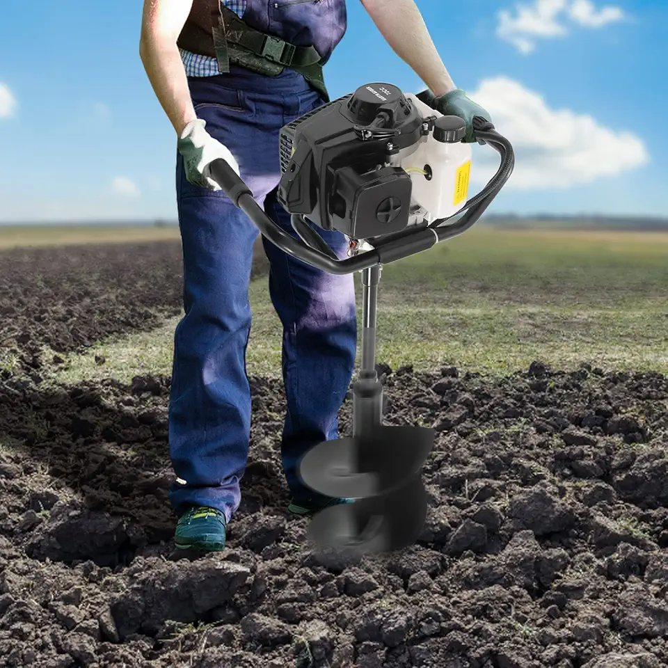 Post Digger 2 Stroke 72CC Hand-held Soil Auger Earth Auger Heavy Duty Post Hole Digger Gas Post Hole Auger Gas Powered Plant Drill Auger 3 Drill Bits (6"10" 12"), for Fence Garden Farm Planting Lawn