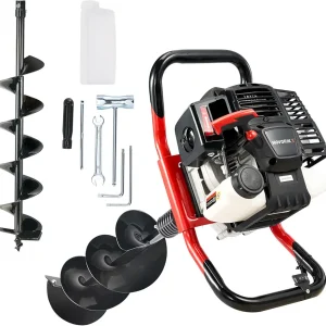 Post Hole Digger 52cc 1400W with 2 Earth Auger Drill 6"& 8" Bits, Auger Gas Powered Heavy Duty for Tree Planting Fence Gardening Ice Auger