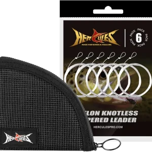 Pre-Tied Loop Fly Fishing Leader 6 Pack with Tapered Leader Wallet