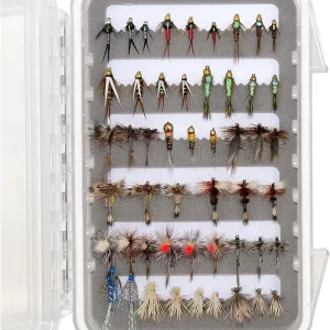 Premium Fly Fishing Flies Assortment | Waterproof Fly Box | Dry, Wet, Nymphs, Streamers, Wooly Buggers, Hopper, Caddis | Trout, Steelhead, Bass Fishing Lure Set