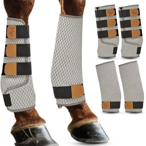 Premium Soft Fly Boots for Horses Set of 4 - Protective & Comfortable Horse Fly Boots- Breathable, Mesh-Quilted Bamboo Traveling, Trainng Horse Leg Wraps for Maximum Protection-Adjustable(4 pcs)