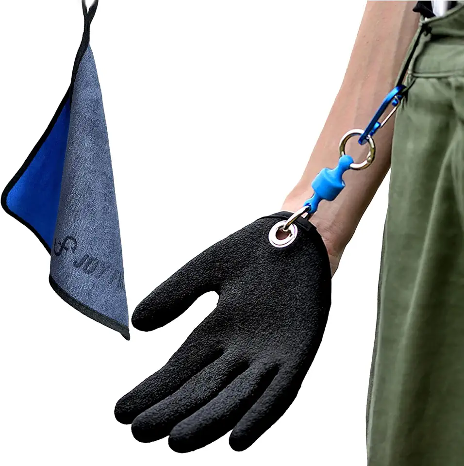 Professional Fishing Gloves,Catch Fish Gloves with Magnet Hooks, Anti-Slip Fishing Gloves Protects Hand (Black)