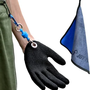 Professional Fishing Gloves,Catch Fish Gloves with Magnet Hooks, Anti-Slip Fishing Gloves Protects Hand (Black)