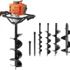 PROYAMA 54cc Post Hole Digger Gas Powered 2 Cycle Earth Auger, 5-Year Warranty Gear Box, 4 Drill Bits 4" 6" 8" 12" + Extension Rod 12" 20"