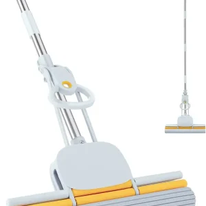 PVA Sponge Mops for Floor Cleaning Squeeze with 60" Long Handle, Self Wringing Mop with 15" Head for Kitchen Bathroom Tiles, Sponge Mops for Floor Cleaning with Wringer DUDTO