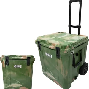 QuadraX 46QT Wheeled Rotomolded Portable Hard Cooler for Camping, Fishing, Beach | Heavy Duty Insulated Ice Chest with Wheels and Handle | Cold Retention 5 Days (Hunter Camo)