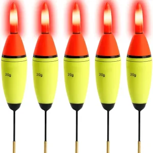 QualyQualy 5Pcs LED Light Bobbers Fishing Floats Fishing Bobbers Saltwater Freshwater Night Fishing Fishing Floats Lighted Bobbers for Crappie Walleye Catfish Bass Trout