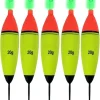 QualyQualy 5Pcs Lighted Fishing Bobbers EVA Foam Fishing Floats and Bobbers + 10Pcs Fishing Glow Sticks, Night Fishing Light Up Bobbers