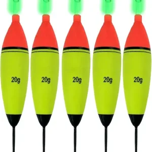 QualyQualy 5Pcs Lighted Fishing Bobbers EVA Foam Fishing Floats and Bobbers + 10Pcs Fishing Glow Sticks, Night Fishing Light Up Bobbers