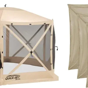 Quick Set Escape 12 x 12 Foot Portable Pop Up Outdoor Camping Gazebo Canopy Shelter Tent with Carry Bag and Wind Panels (3 Pack), Tan