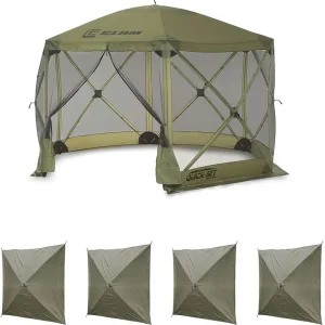 Quick Set Escape 12 x 12 Foot Portable Pop Up Outdoor Camping Gazebo Canopy Shelter Tent with Carry Bag and Wind Panels (4 Pack), Green