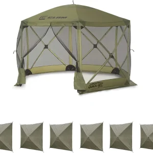 Quick Set Escape 12 x 12 Foot Portable Pop Up Outdoor Camping Gazebo Canopy Shelter Tent with Carry Bag and Wind Panels (6 Pack), Green