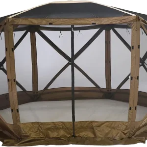 Quick-Set Escape Sky Camper 11.5� x 11.5� Pop-Up Outdoor Gazebo Instant Screen Tent 6-Sided Canopy Shelter w/Ground Stakes & Carry Bag, Brown