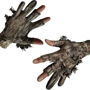 QuikCamo Mossy Oak and Realtree Lightweight 3D Leafy Camo Hunting Gloves for Men (Touch Screen Enabled or Fingerless Options)