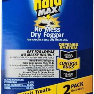 Raid Max No Mess Dry Fogger Roaches Bugs Ants Beetles Crickets Flies Mosquitoes Ticks Waterbugs (Each Cup Treats 2,560 Cu Ft) (2)