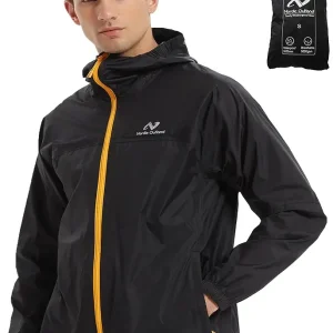Rain Jacket Men Packable Lightweight, Waterproof Breathable Raincoat with Hood, Outdoor Hiking Winbreaker