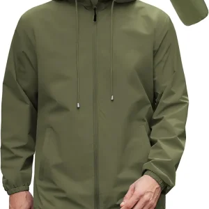 Rain Jacket Men Packable Waterproof Raincoat with Hood Lightweight Windbreaker for Hiking Cycling Golf