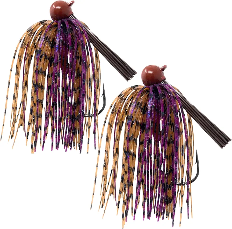 Reaction Tackle Tungsten Football Jigs for Bass Fishing - Weedless Bait Design 97% Pure Tungsten Foot Ball Jig Head Fishing Lures and Silicone Skirt - Also Pike, Walleye and Muskie and More (2-Pack)