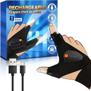 Rechargeable LED Flashlight Gloves, Gifts for Men Dad Him Boyfriend Birthday Father's Day, Cool Gadgets Waterproof Light Gloves with Battery Indicator for Repairing Fishing Camping