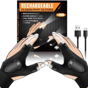 Rechargeable LED Flashlight Gloves Waterproof, Birthday Christmas Valentines Father's Day Gifts for Men Dad from Daughter Son, Cool Gadget Tool Hands-Free Lights for Fishing Repairing Camping