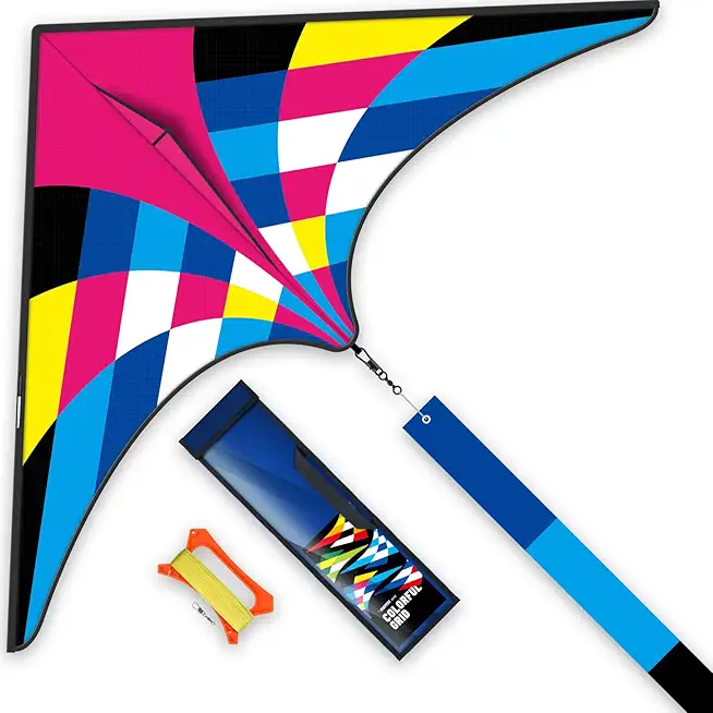 Red Large Delta Kite for Kids & Adults Easy to Fly?Outdoor Fun Kite Glass Rod Present Sports Adults Summer Children Line Kites Delta for Kids Toy (Colorful Grid - Rose)