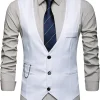 Red Vest Leather V Neck Pocket Retro Color Vest Blouse With Button Men'S Suit Vests White Blazer Men Mens Black