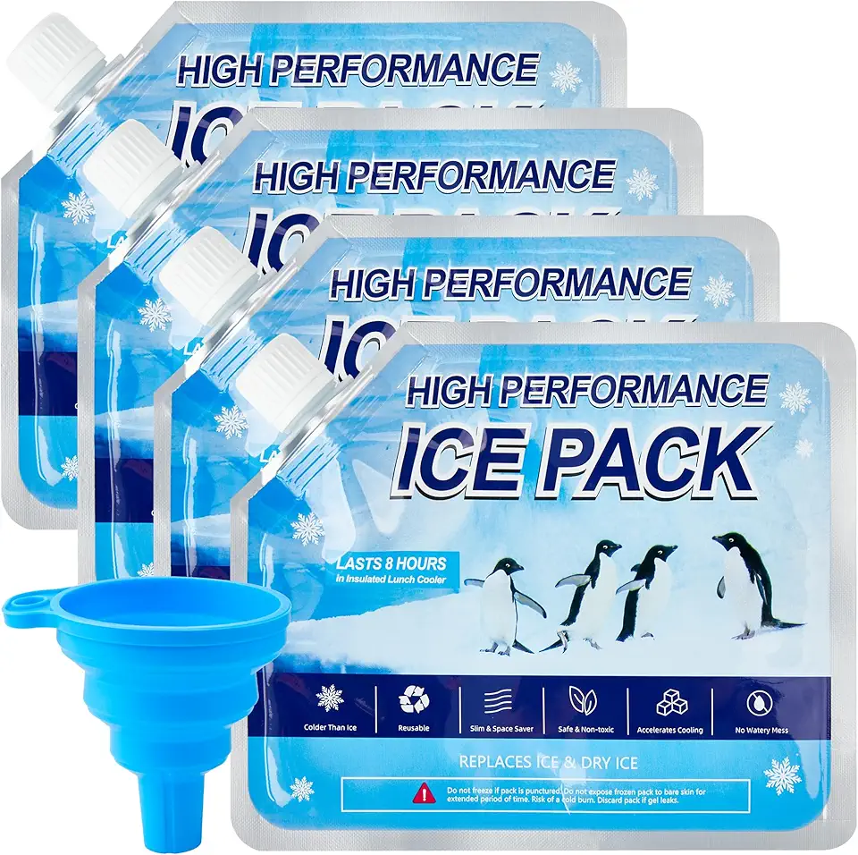 Reusable Ice Packs for Cooler, 4 Pack Freezer Ice Packs for Lunch Boxes, Cooler Ice Packs for Camping Gear, Fishing