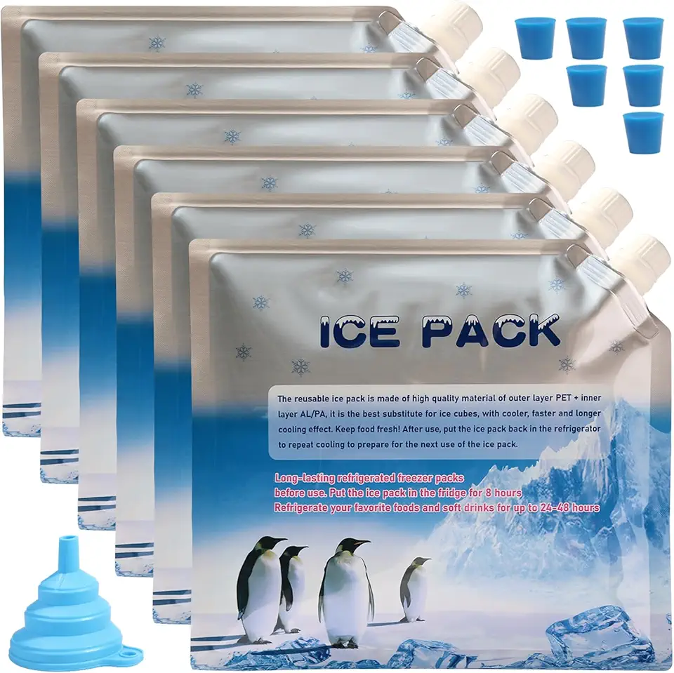 Reusable ice Packs for Coolers, Long Lasting Cooler ice Pack, 24 to 48 Hours of Cold Gel Ice Pack.Lunch Bag CoolerIt can Hold 1400-1600ml of (Blue 6 Piece Set)